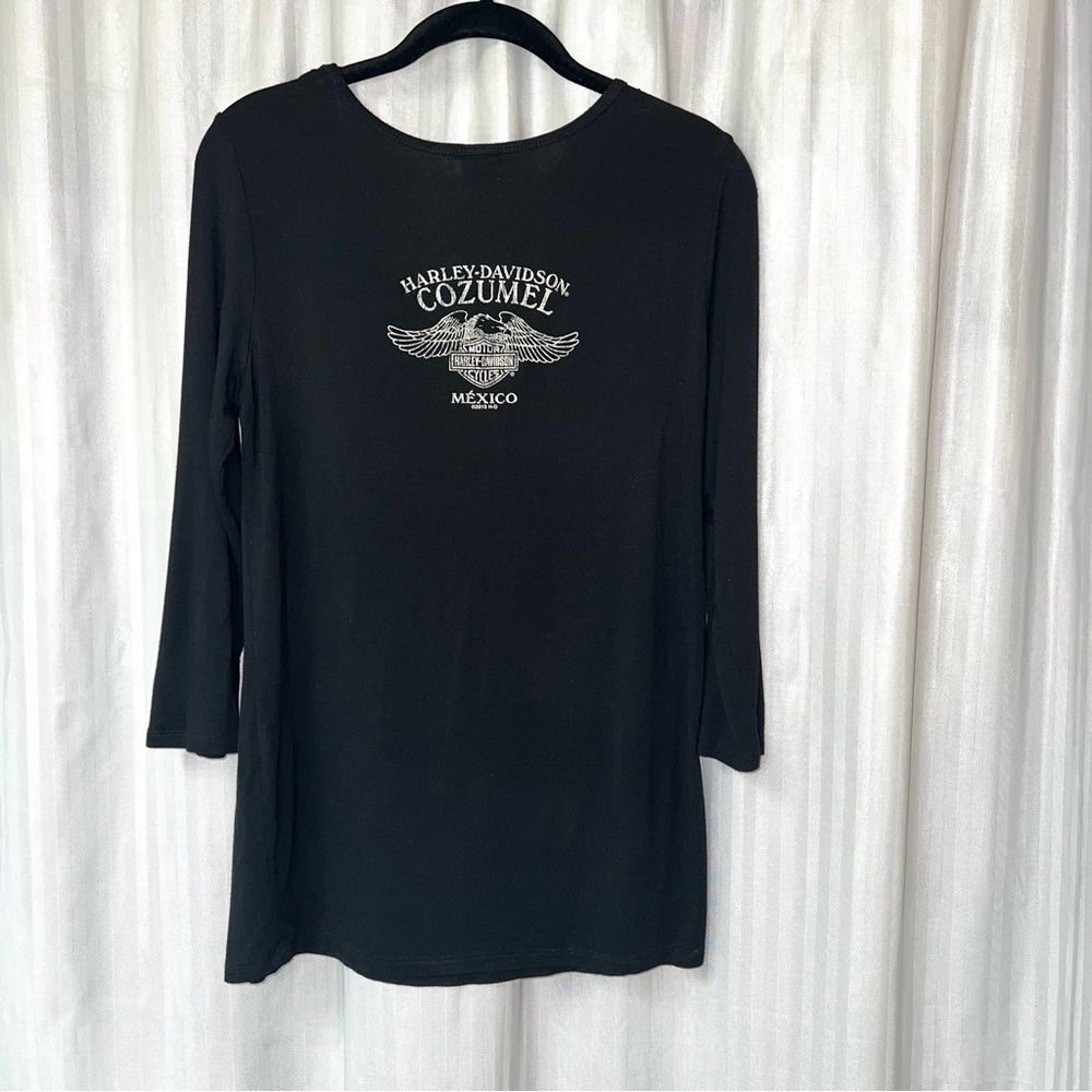 Harley-Davidson Black Winged Logo Long Sleeve Tee w embellishments size M - Picture 3 of 6